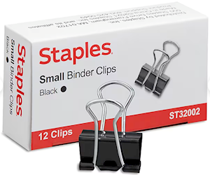 BINDER CLIPS, SMALL, STAPLES, BLACK, 144/CT LARGE
